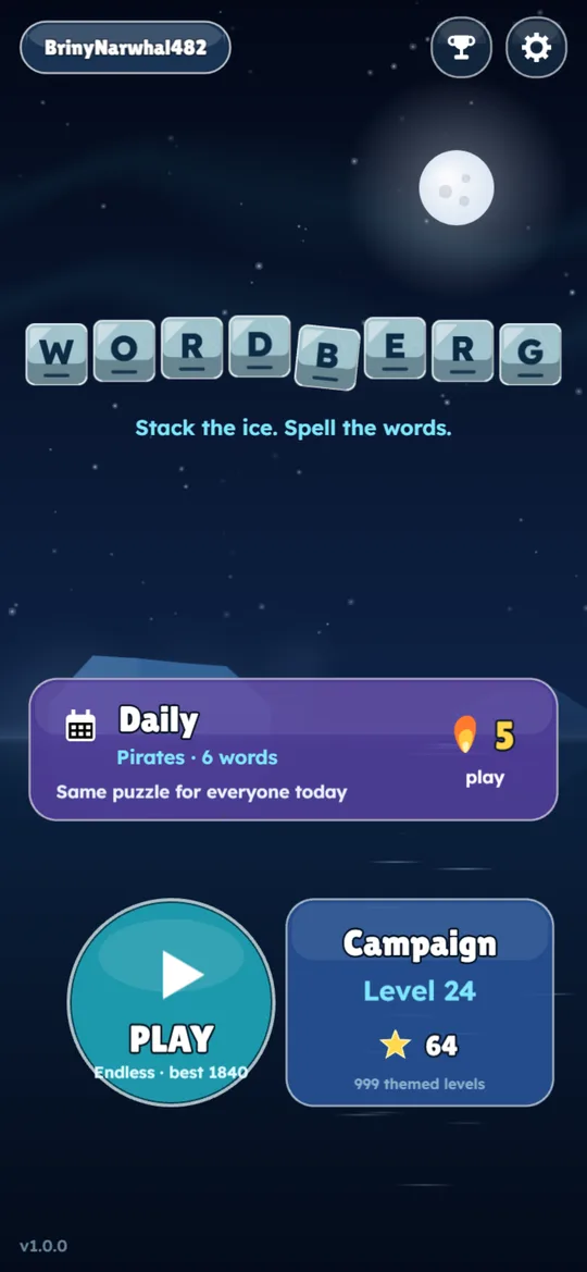 Wordberg screenshot: Pick a mode